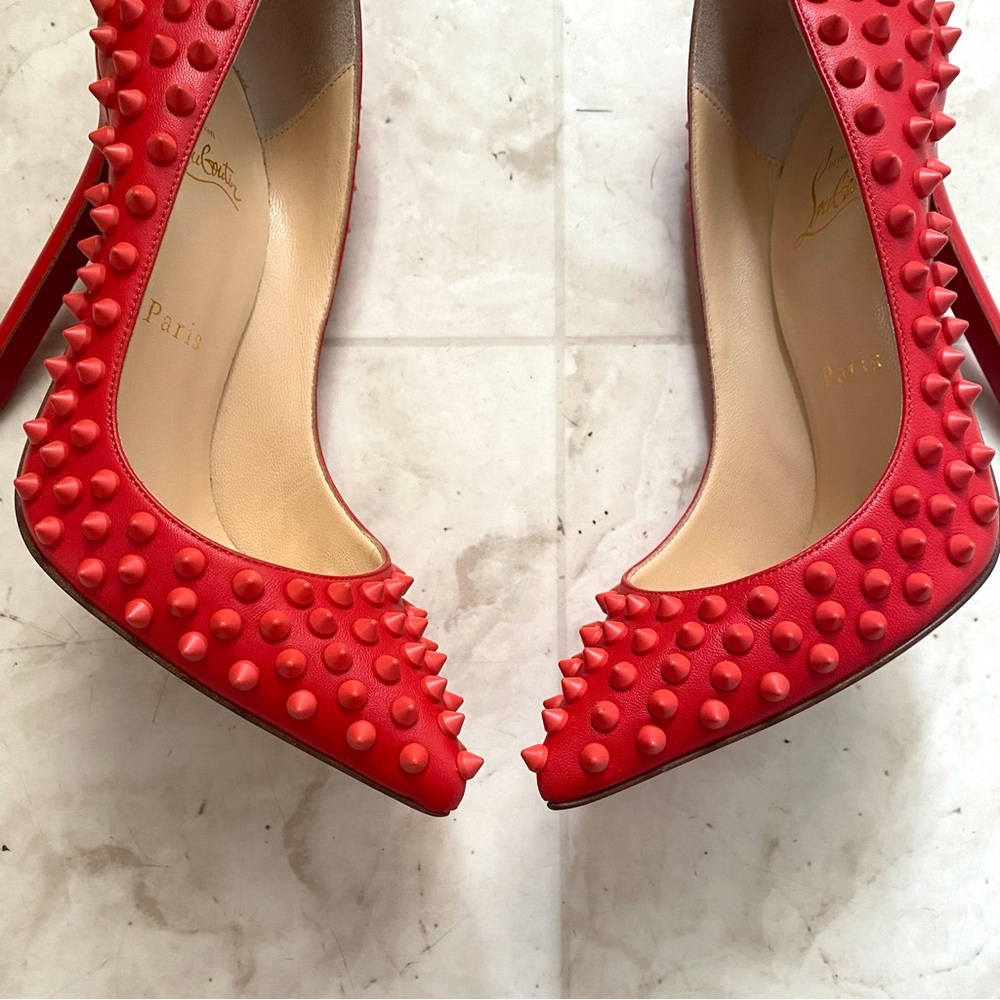 Christian Louboutin Pigalle Spikes 120 Pointed Toe Red Leather Pumps Heels 6.5 - Picture 5 of 14